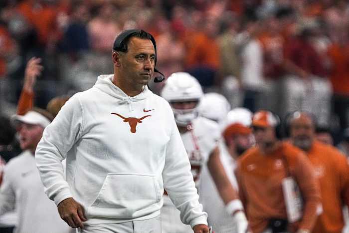 Texas Longhorns coach Steve Sarkisian on the sidelines at the Big 12 Championship